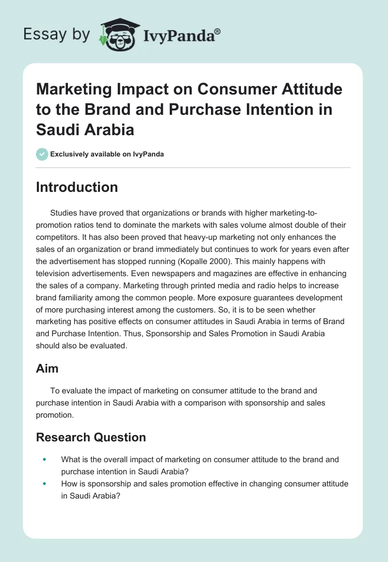 Marketing Impact on Consumer Attitude to the Brand and Purchase Intention in Saudi Arabia. Page 1