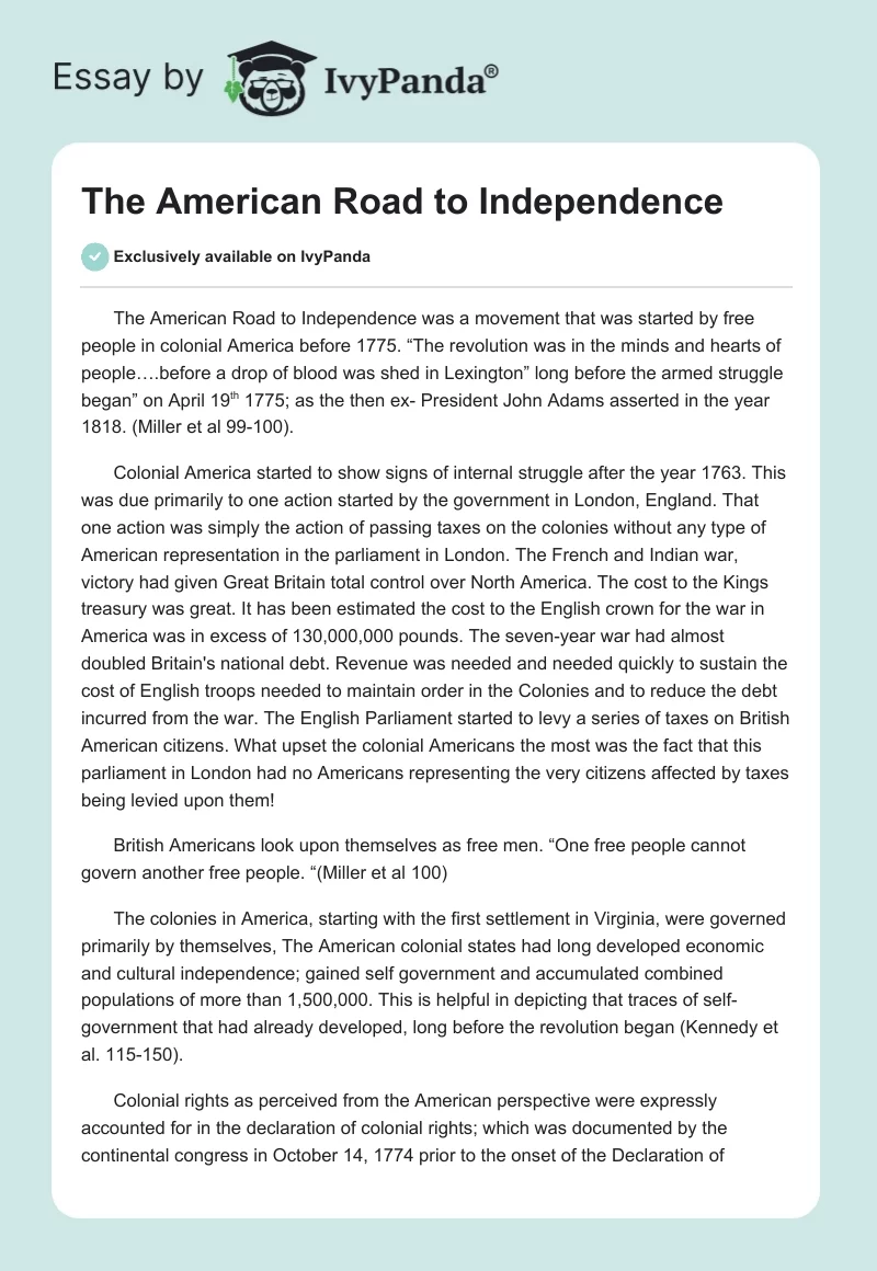 The American Road to Independence. Page 1