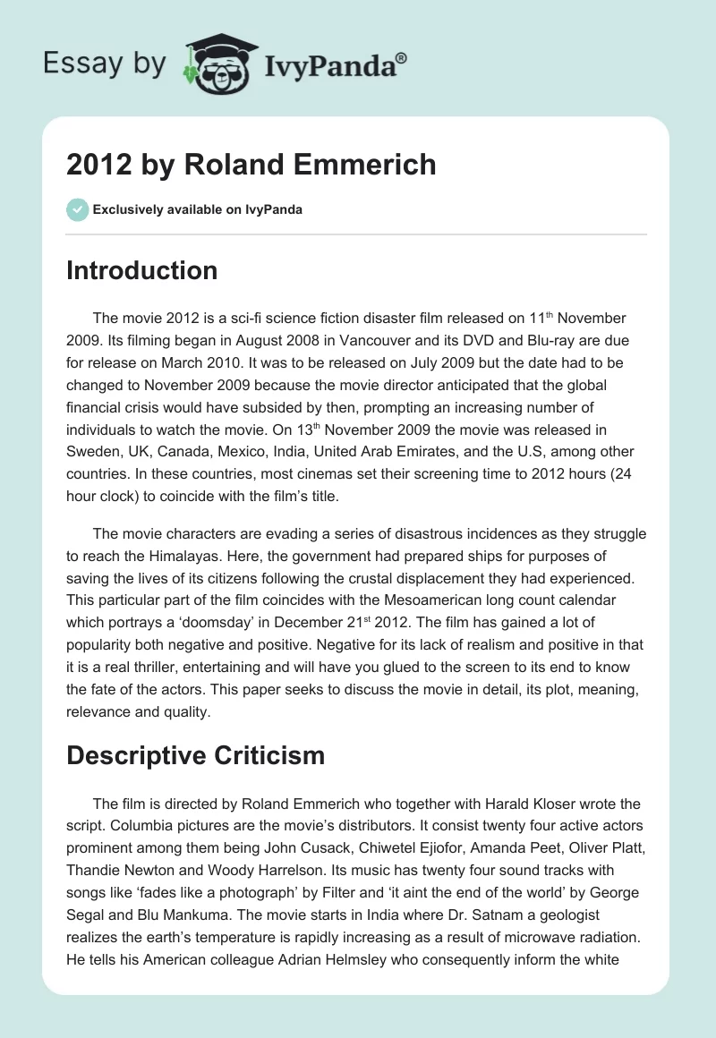 "2012" by Roland Emmerich. Page 1