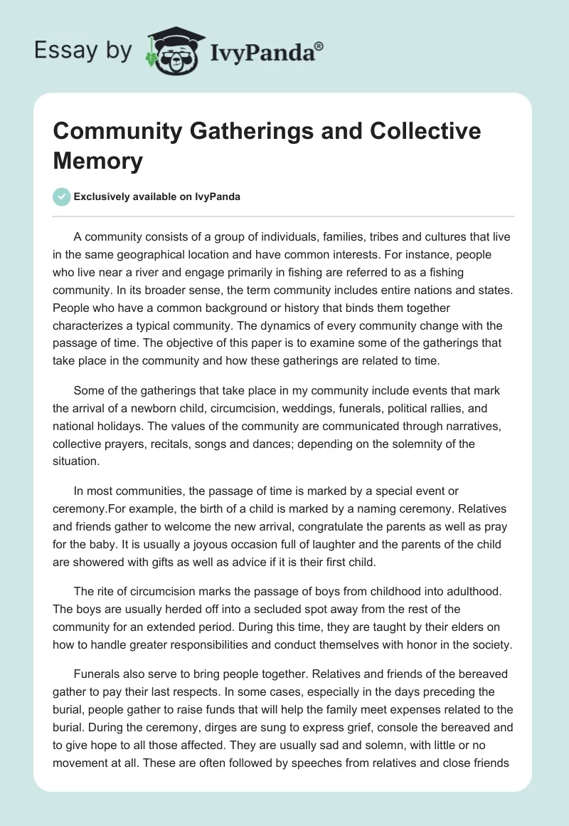 Community Gatherings and Collective Memory. Page 1