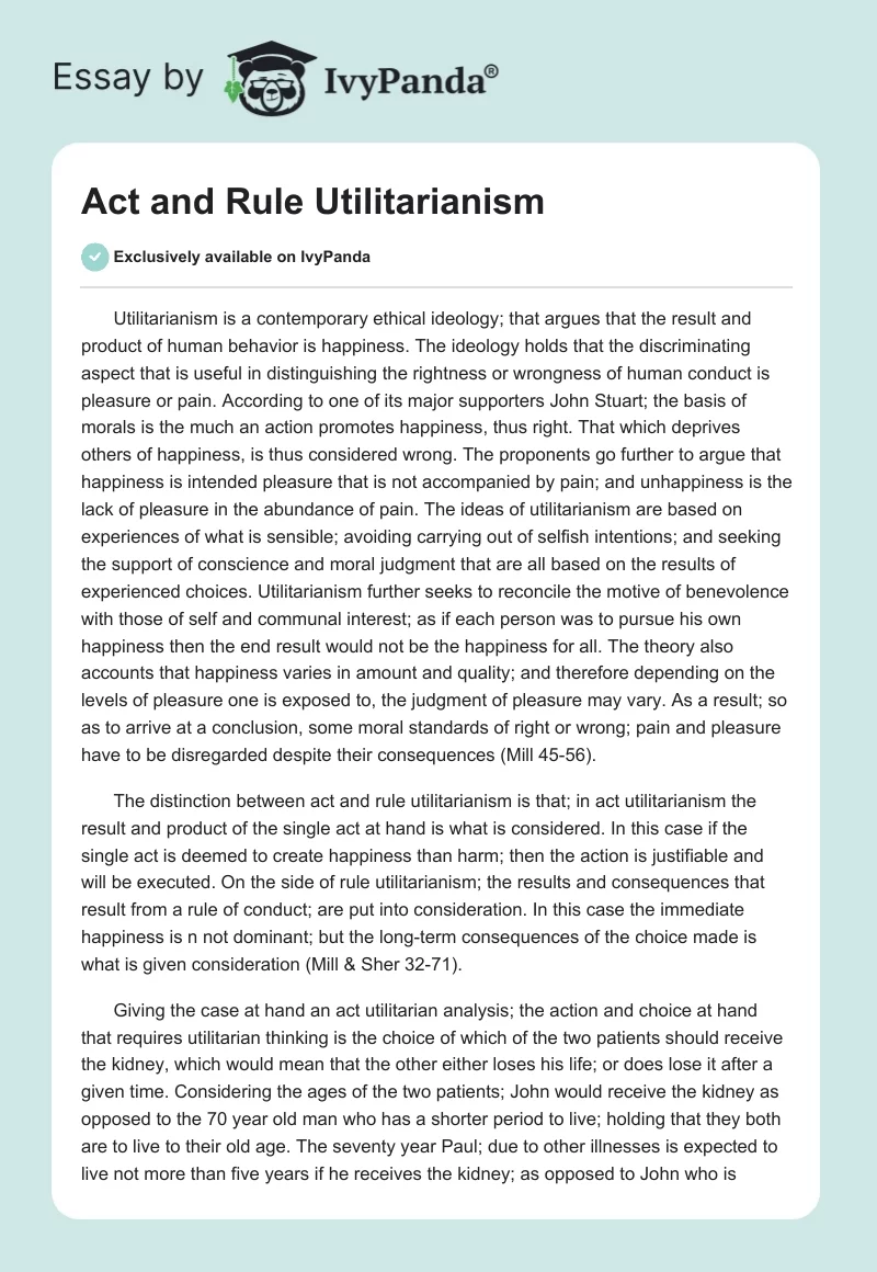 Act and Rule Utilitarianism. Page 1