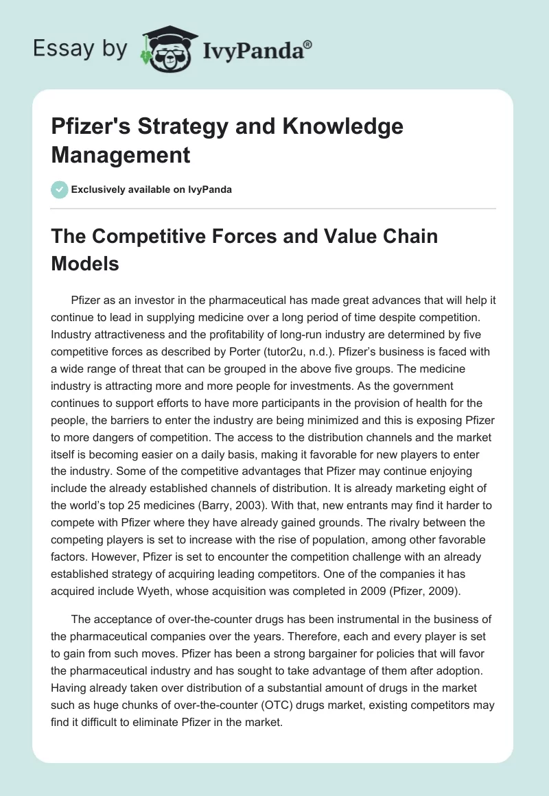 Pfizer's Strategy and Knowledge Management. Page 1