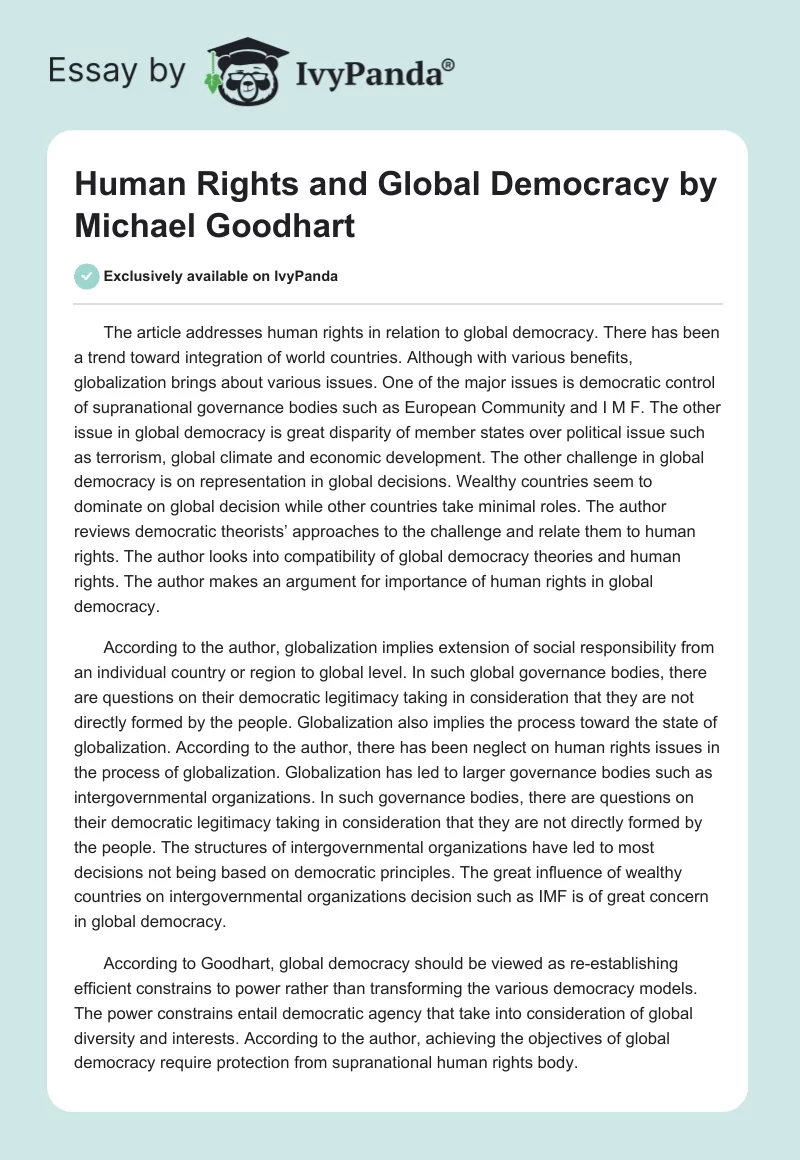 Human Rights and Global Democracy by Michael Goodhart. Page 1
