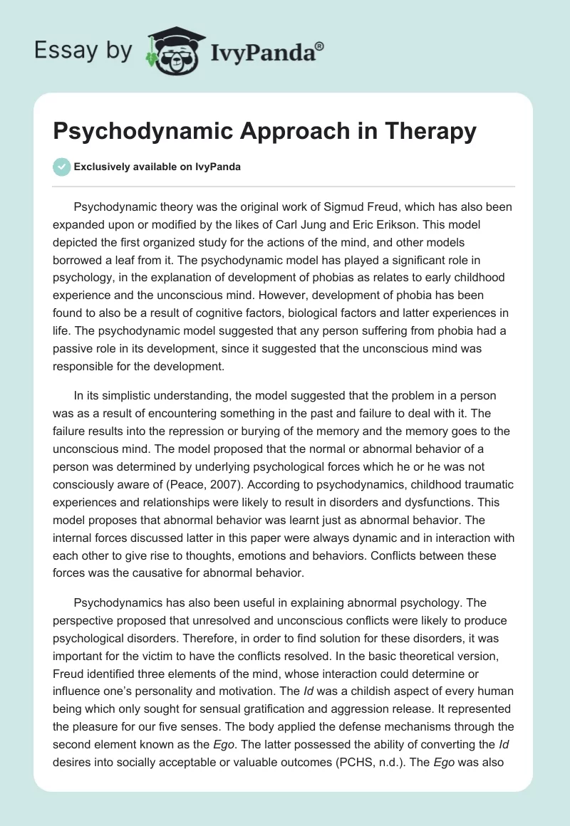 Psychodynamic Approach in Therapy. Page 1