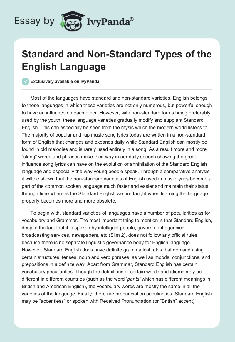Standard and Non-Standard Types of the English Language. Page 1