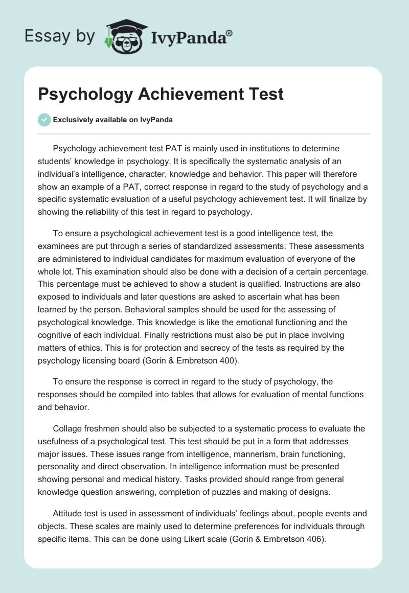 Psychology Achievement Test. Page 1