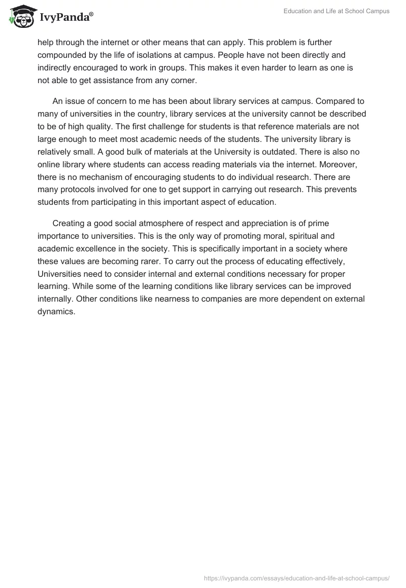 Education and Life at School Campus - 1732 Words | Essay Example