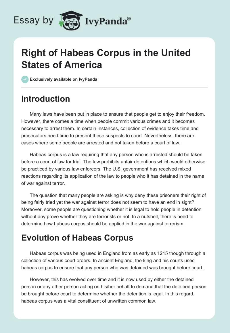 Right of Habeas Corpus in the United States of America. Page 1