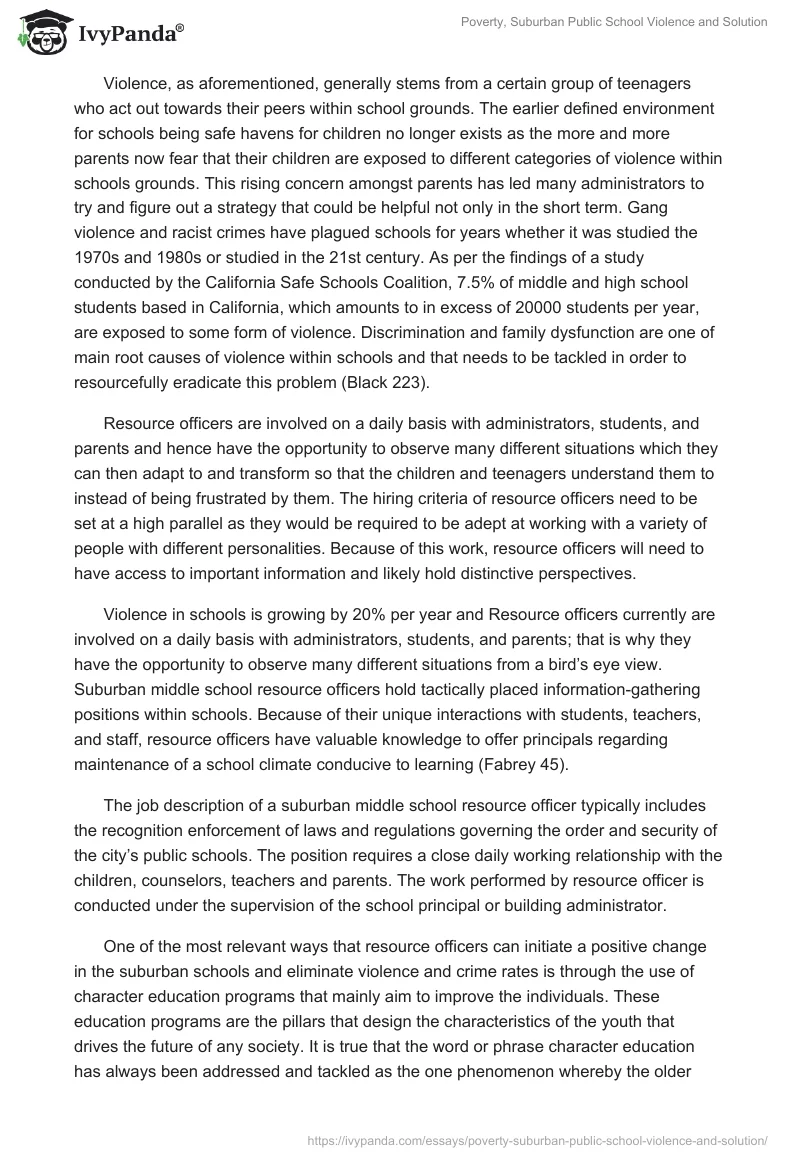 Poverty, Suburban Public School Violence and Solution. Page 2