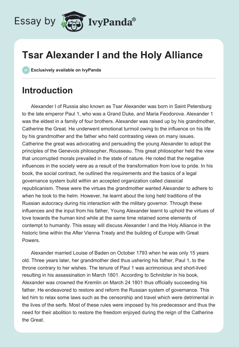 Tsar Alexander I and the Holy Alliance. Page 1