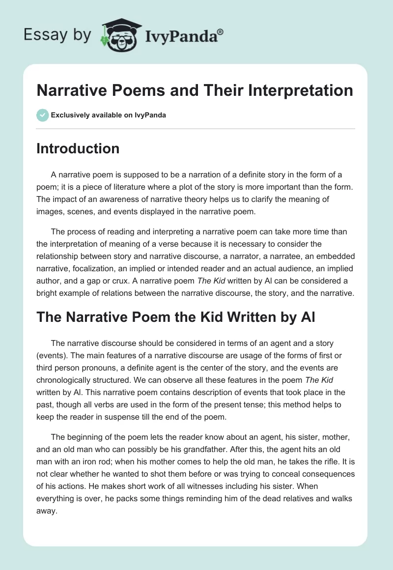 Narrative Poems and Their Interpretation. Page 1