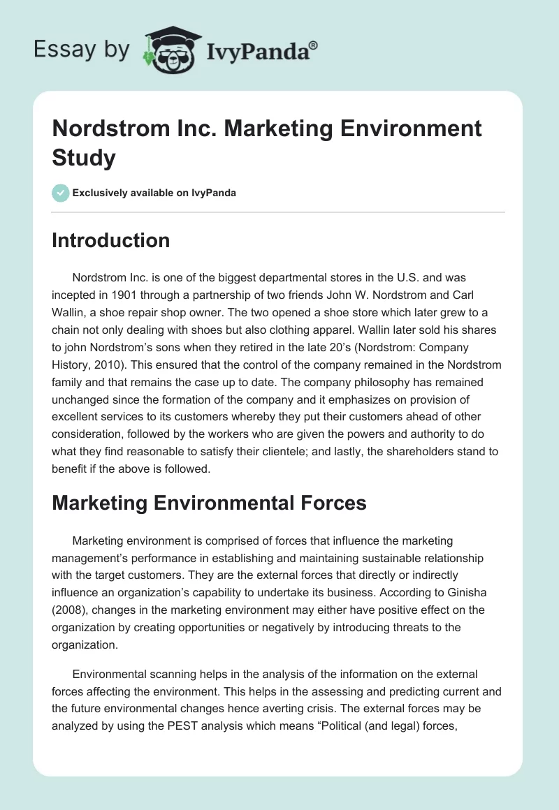 Nordstrom Inc. Marketing Environment Study. Page 1