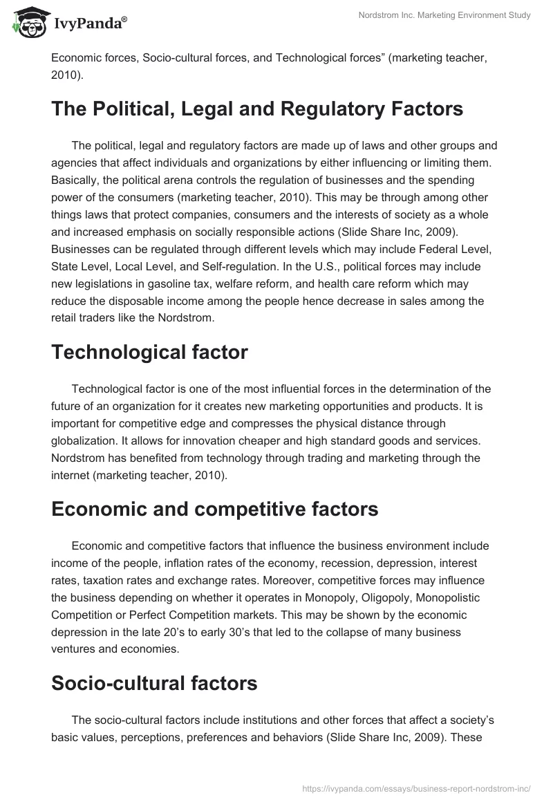 Nordstrom Inc. Marketing Environment Study. Page 2