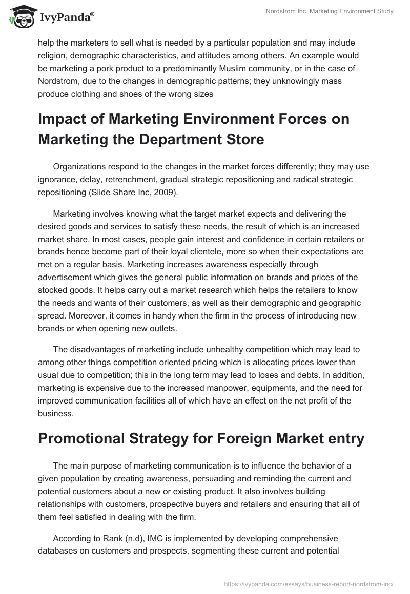 Nordstrom Inc. Marketing Environment Study. Page 3