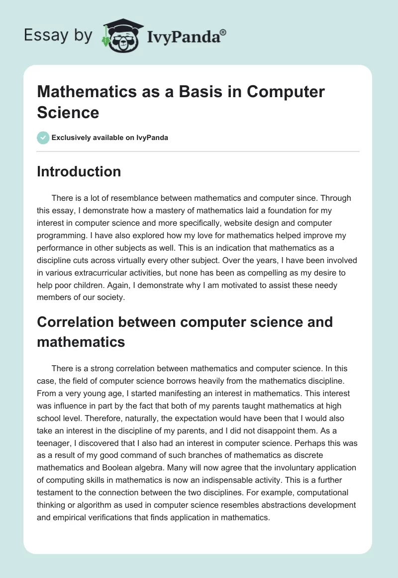 Mathematics as a Basis in Computer Science. Page 1