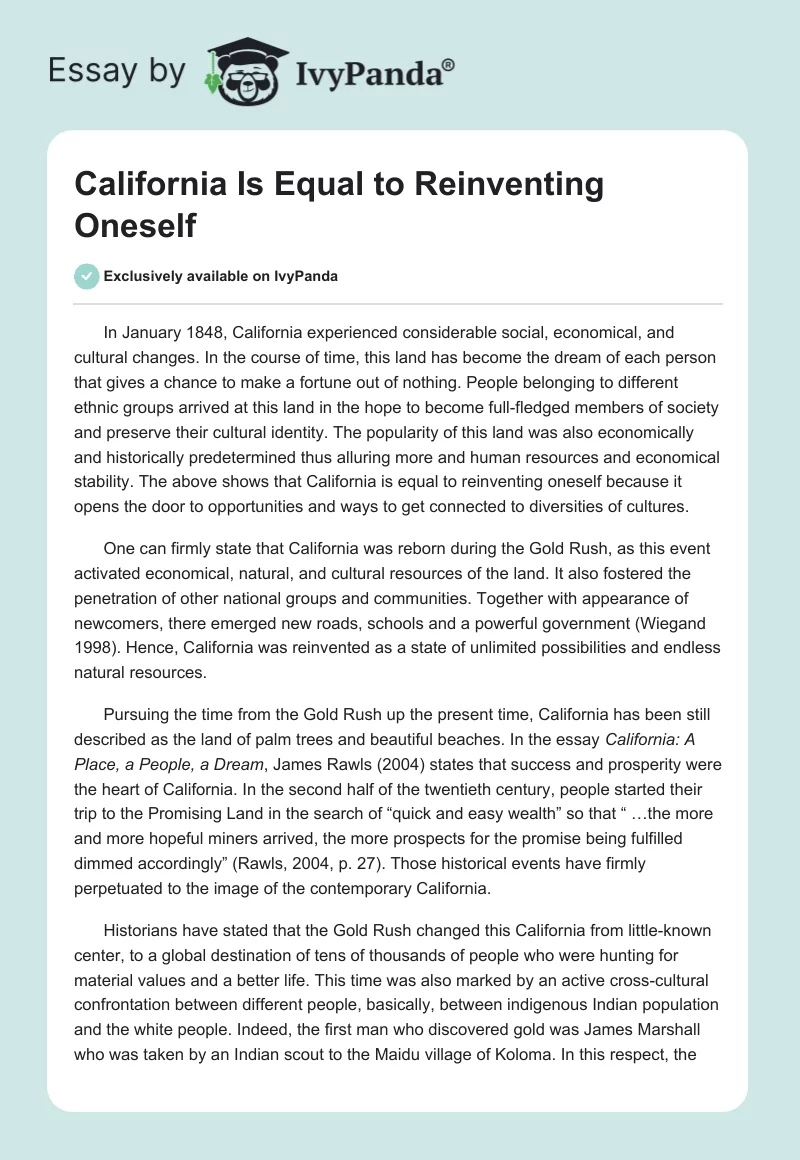 California Is Equal to Reinventing Oneself. Page 1