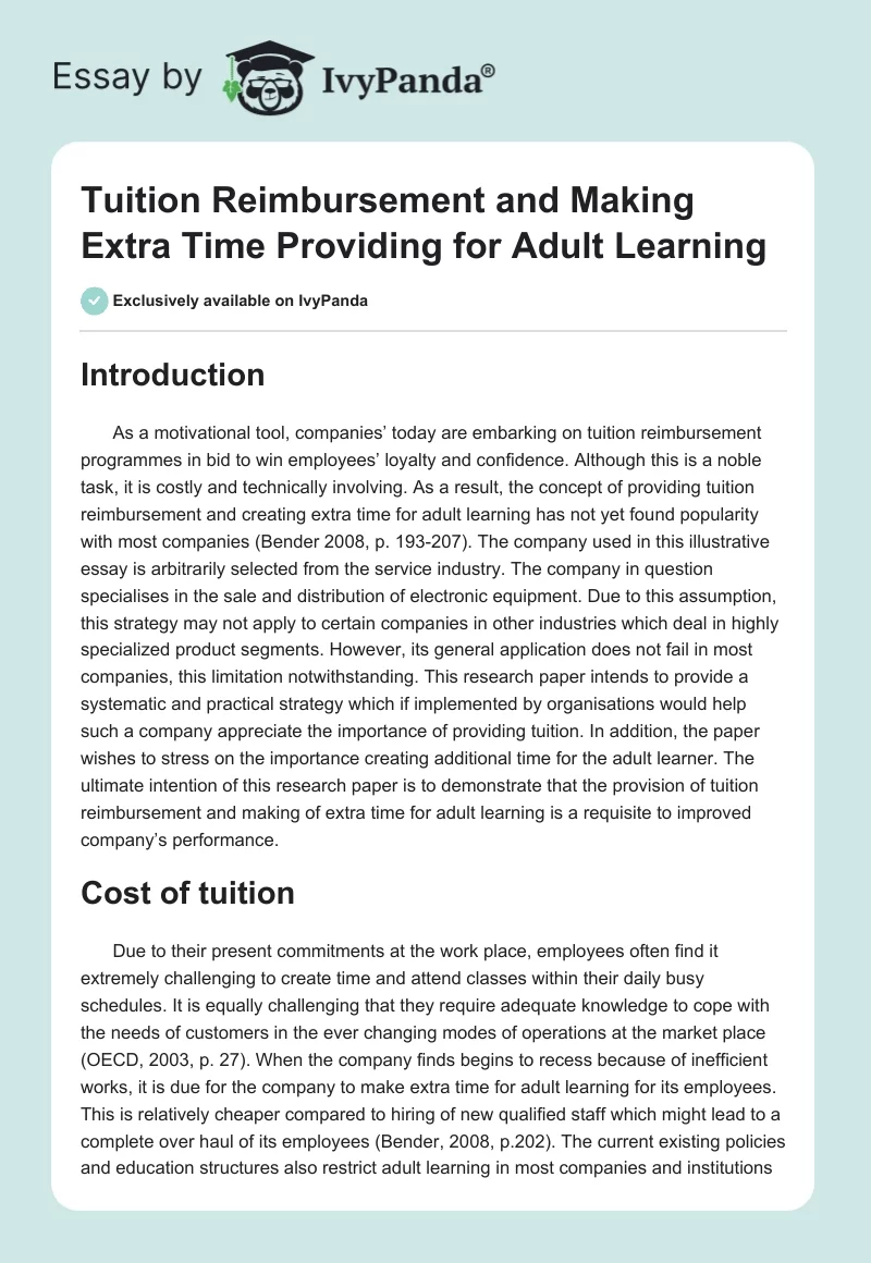 Tuition Reimbursement and Making Extra Time Providing for Adult Learning. Page 1