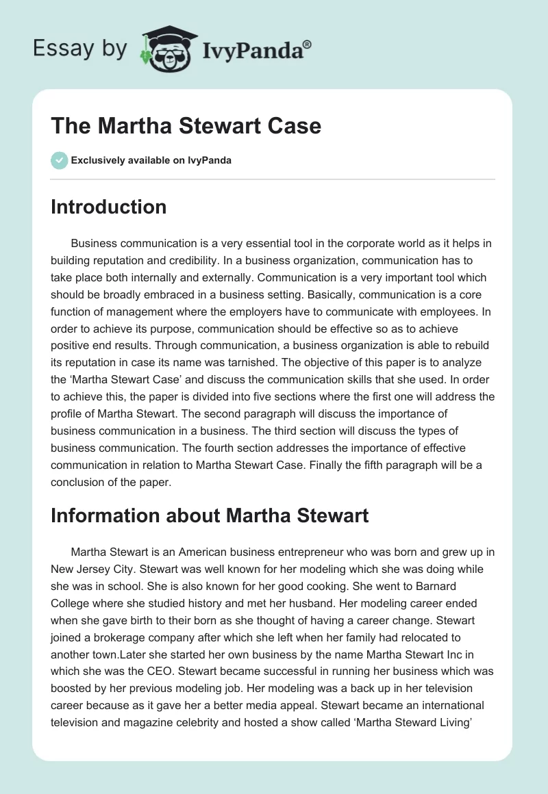 The Martha Stewart Case. Page 1