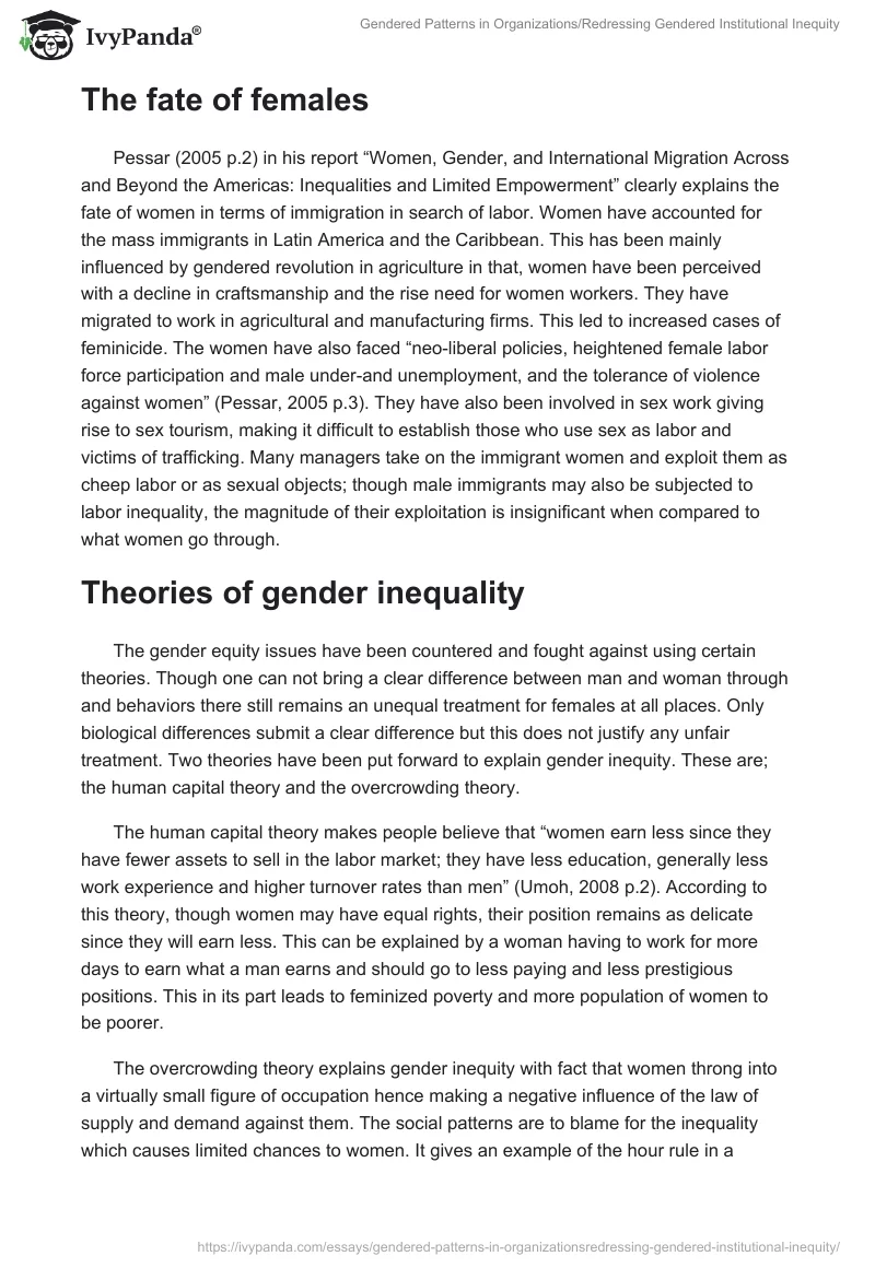 Gendered Patterns in Organizations/Redressing Gendered Institutional Inequity. Page 5