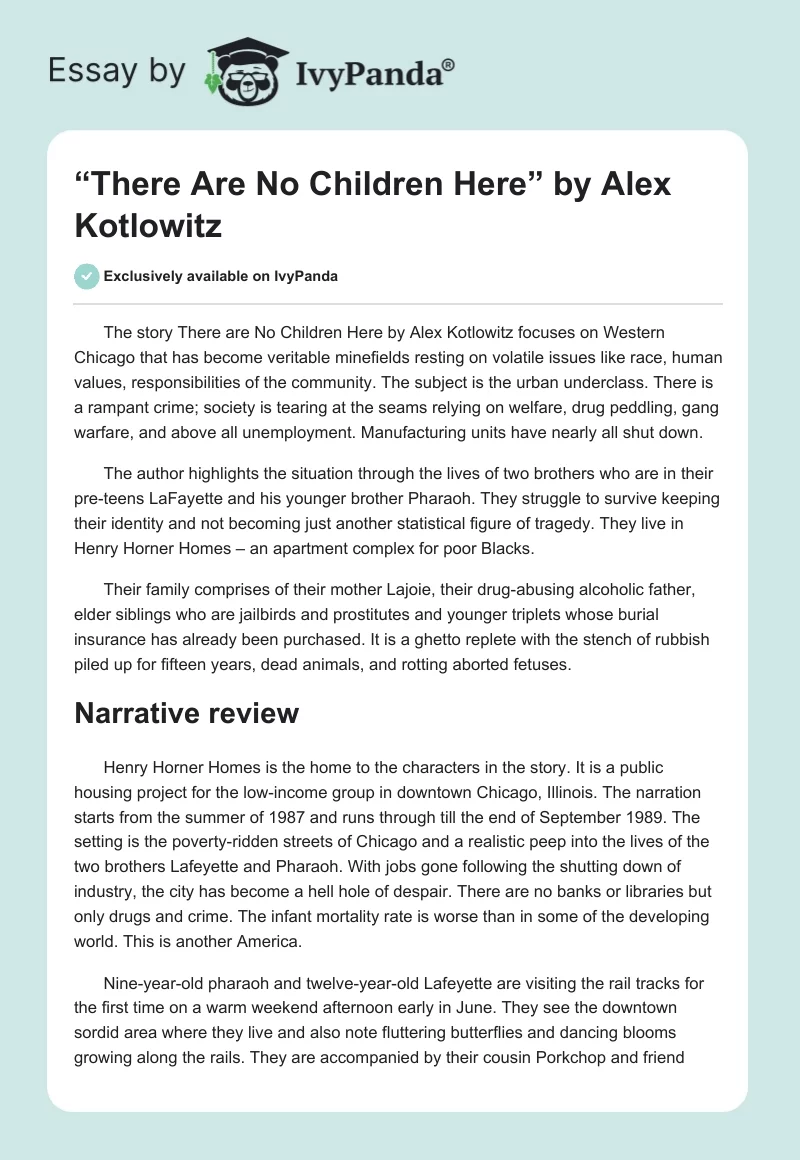 “There Are No Children Here” by Alex Kotlowitz. Page 1