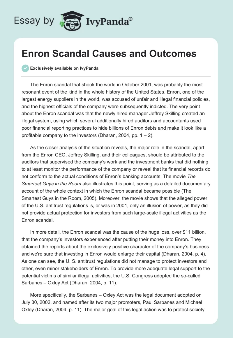 Enron Scandal Causes and Outcomes. Page 1