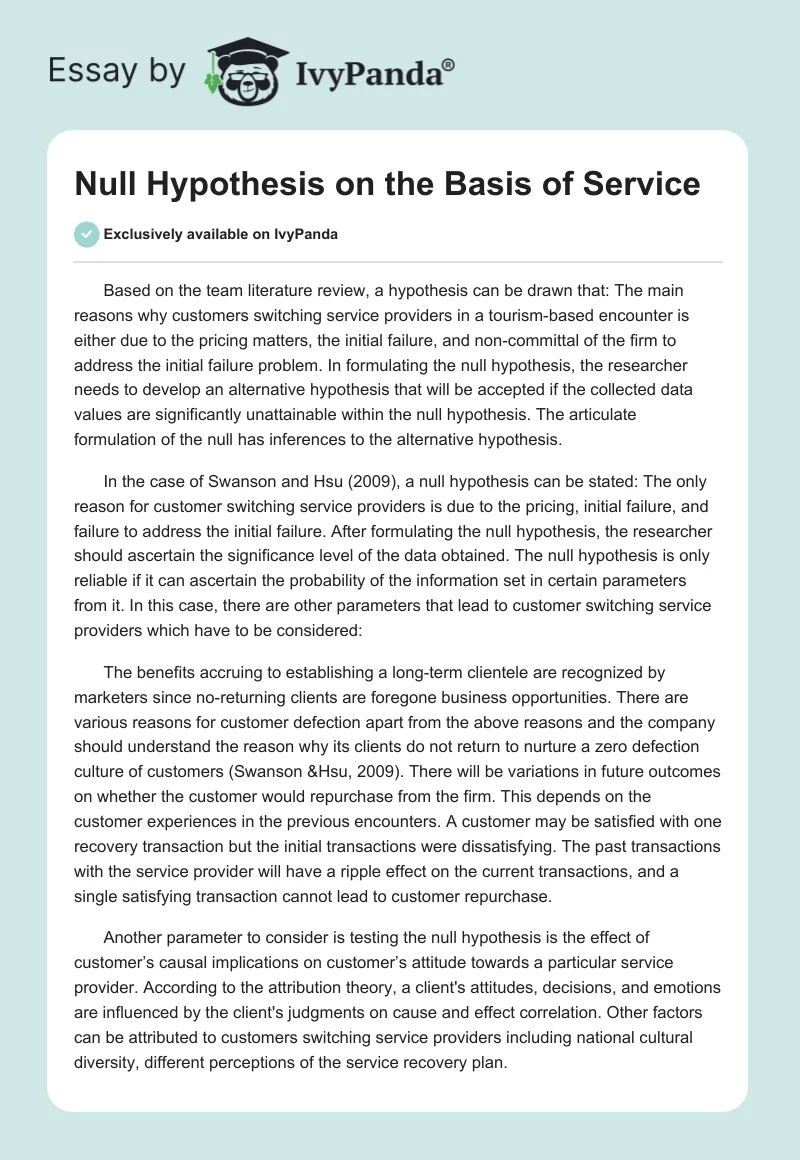 Null Hypothesis on the Basis of Service. Page 1