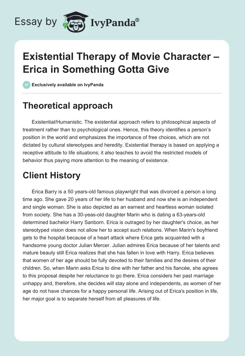 Existential Therapy of Movie Character – Erica in Something Gotta Give. Page 1