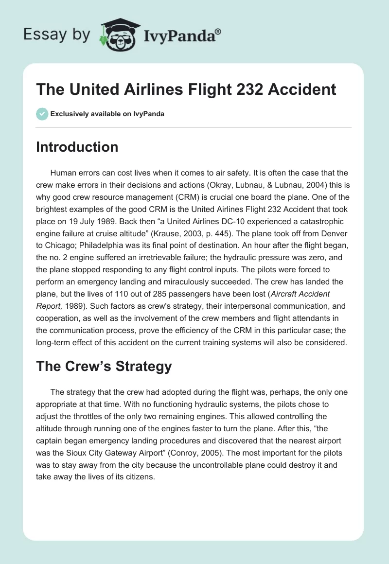 The United Airlines Flight 232 Accident. Page 1