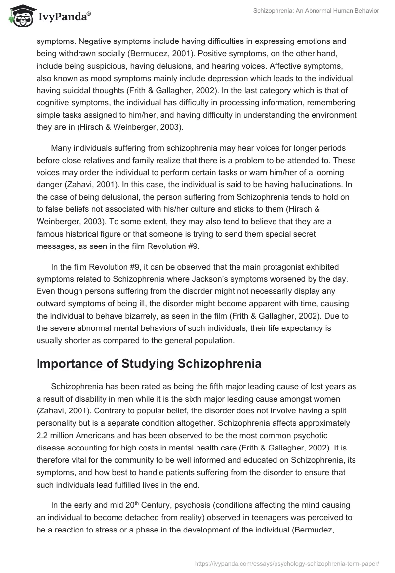 Schizophrenia: An Abnormal Human Behavior. Page 4