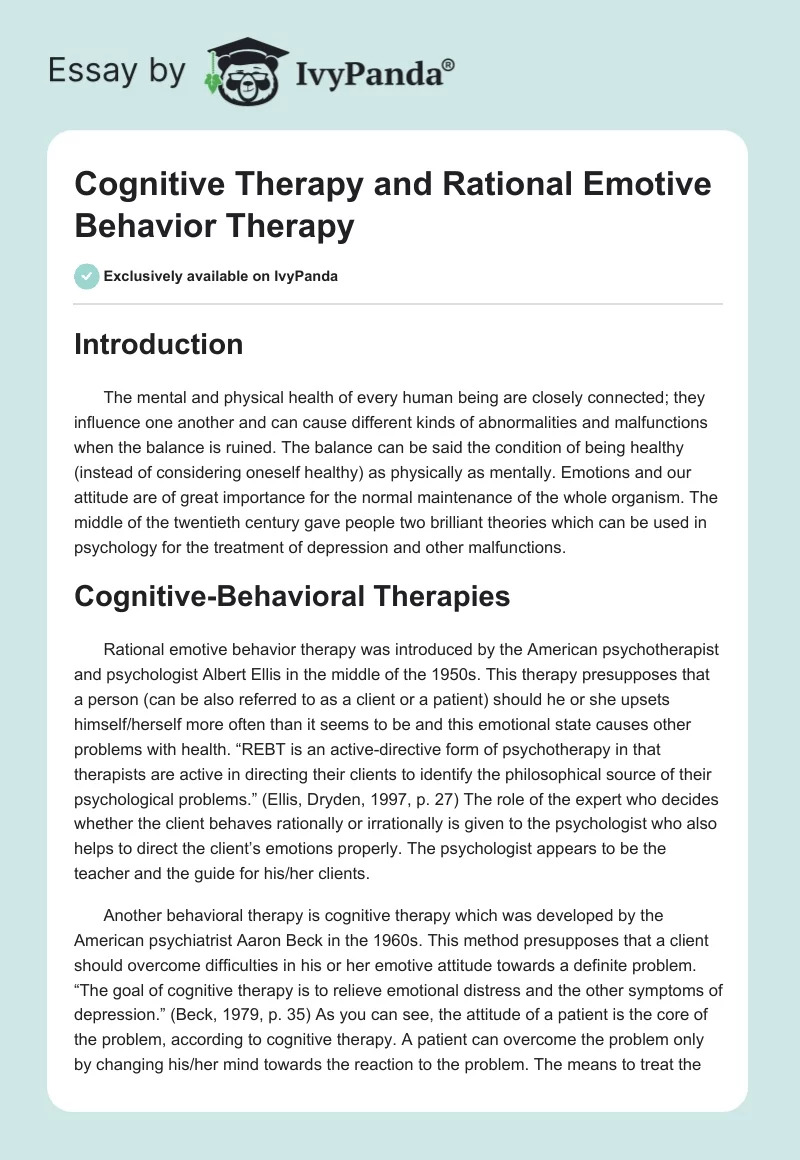 Cognitive Therapy and Rational Emotive Behavior Therapy. Page 1