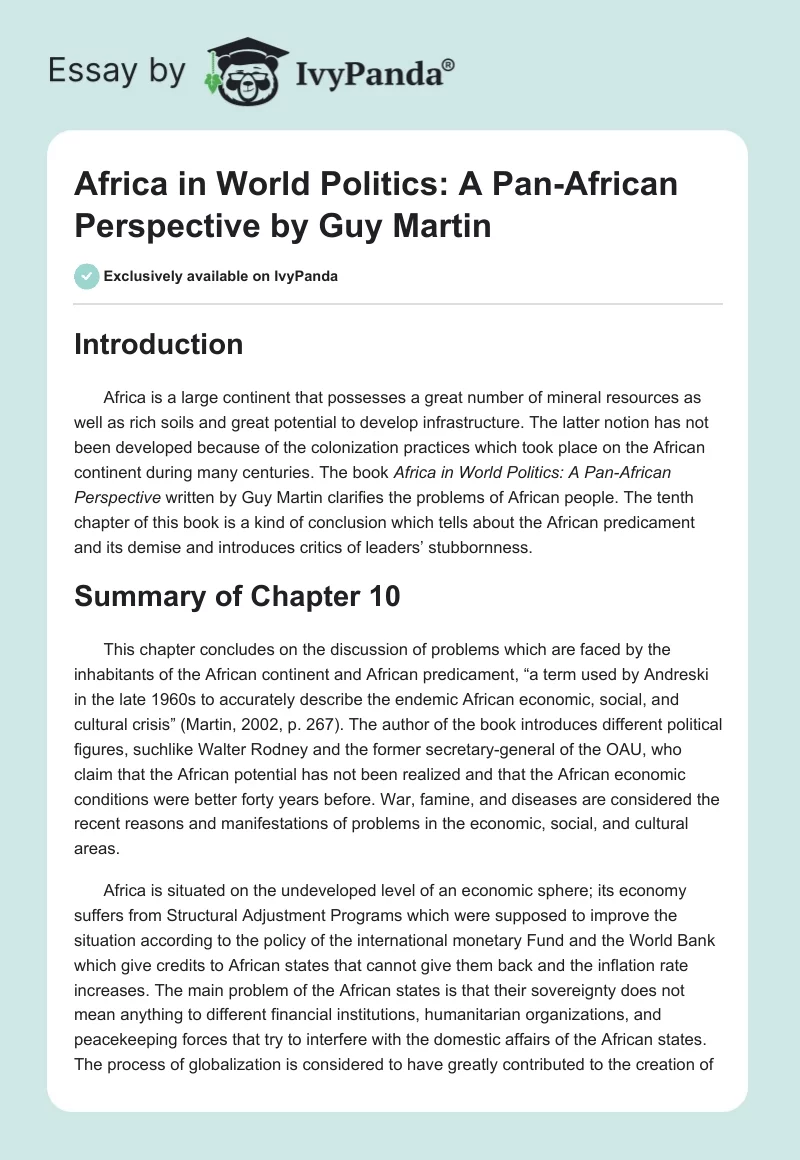 "Africa in World Politics: A Pan-African Perspective" by Guy Martin. Page 1