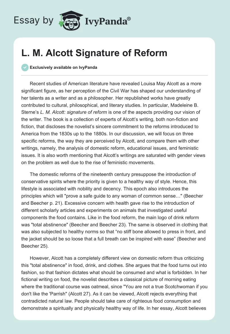 L. M. Alcott Signature of Reform. Page 1