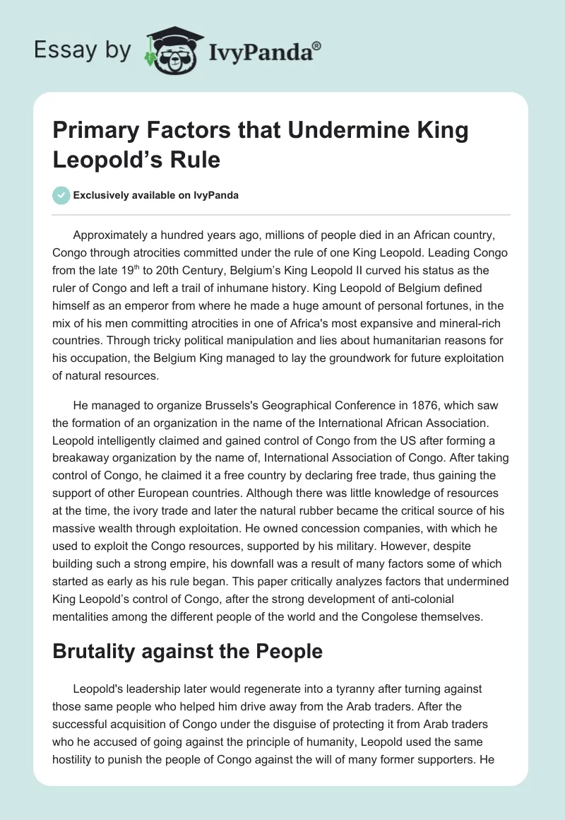 Primary Factors that Undermine King Leopold’s Rule. Page 1