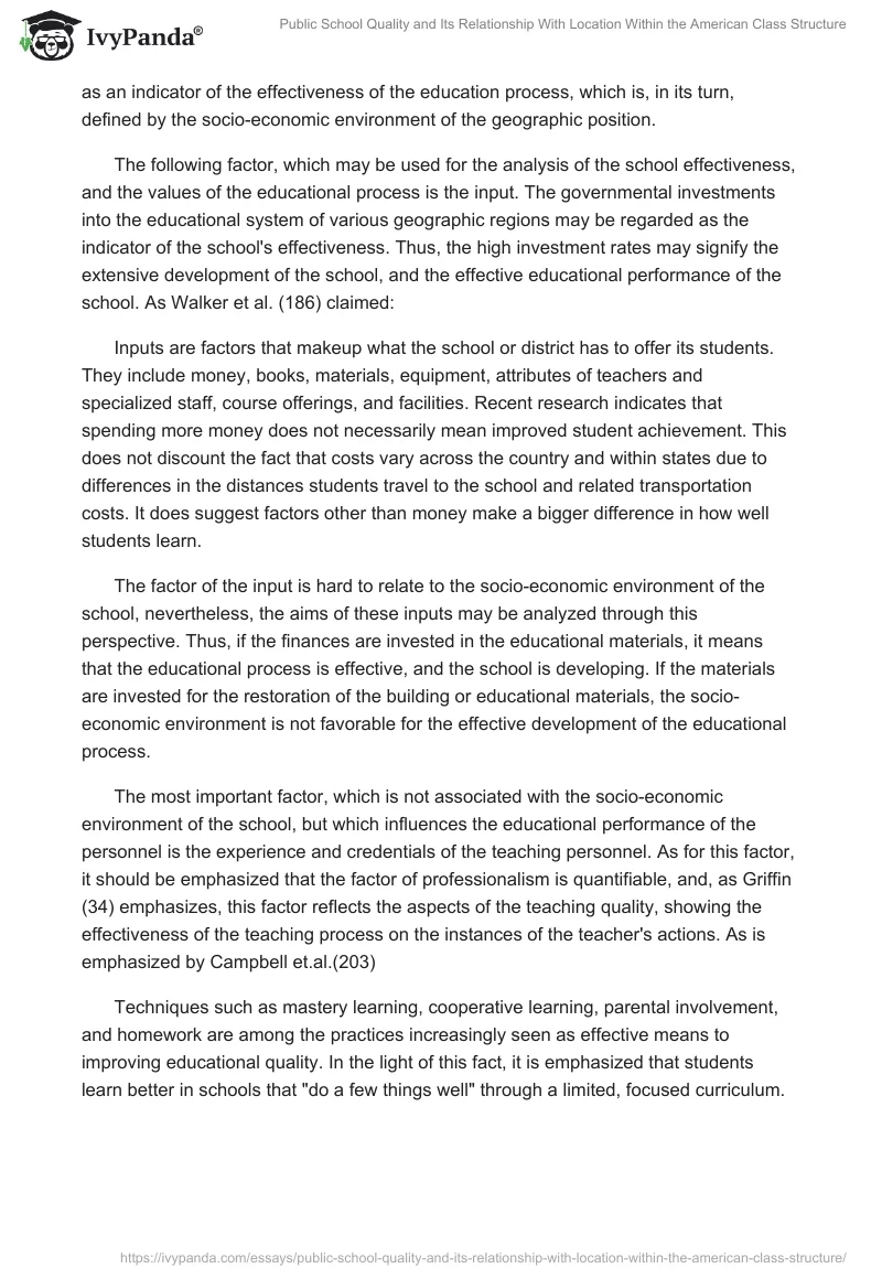 Public School Quality and Its Relationship With Location Within the American Class Structure. Page 3