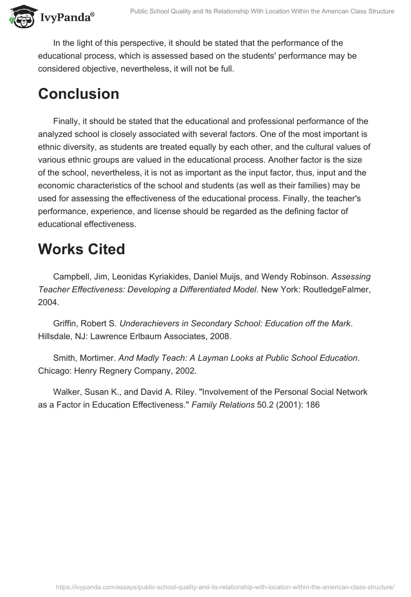 Public School Quality and Its Relationship With Location Within the American Class Structure. Page 4