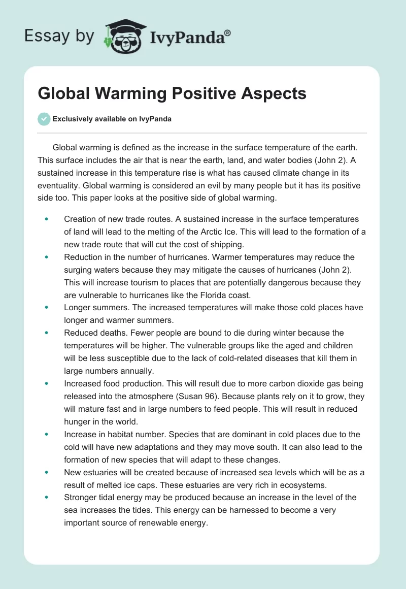 Global Warming Positive Aspects. Page 1