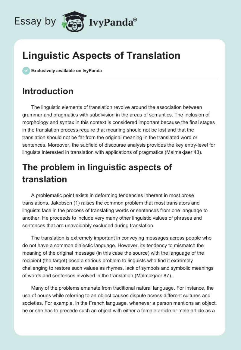 Linguistic Aspects of Translation. Page 1