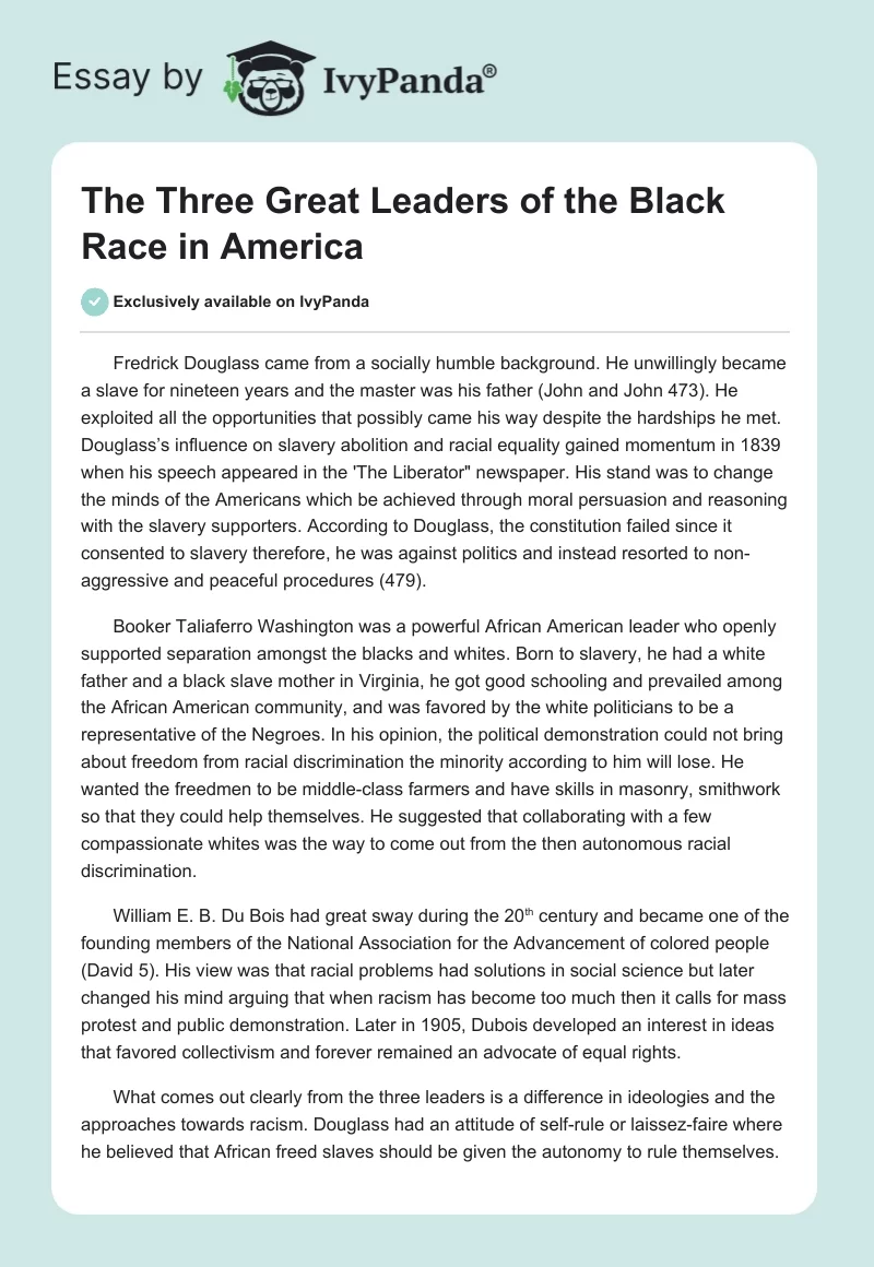 The Three Great Leaders of the Black Race in America. Page 1