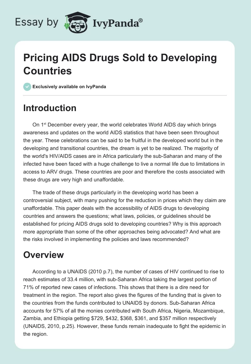 Pricing AIDS Drugs Sold to Developing Countries. Page 1