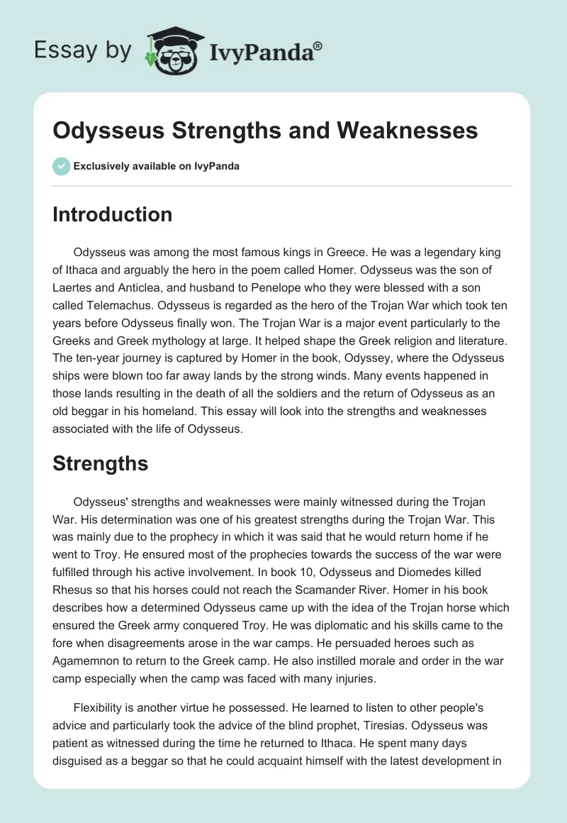 Odysseus Strengths and Weaknesses. Page 1