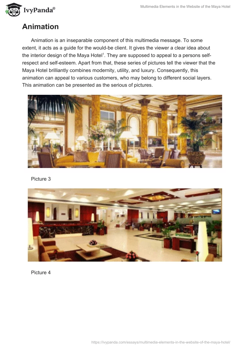 Multimedia Elements in the Website of the Maya Hotel. Page 4