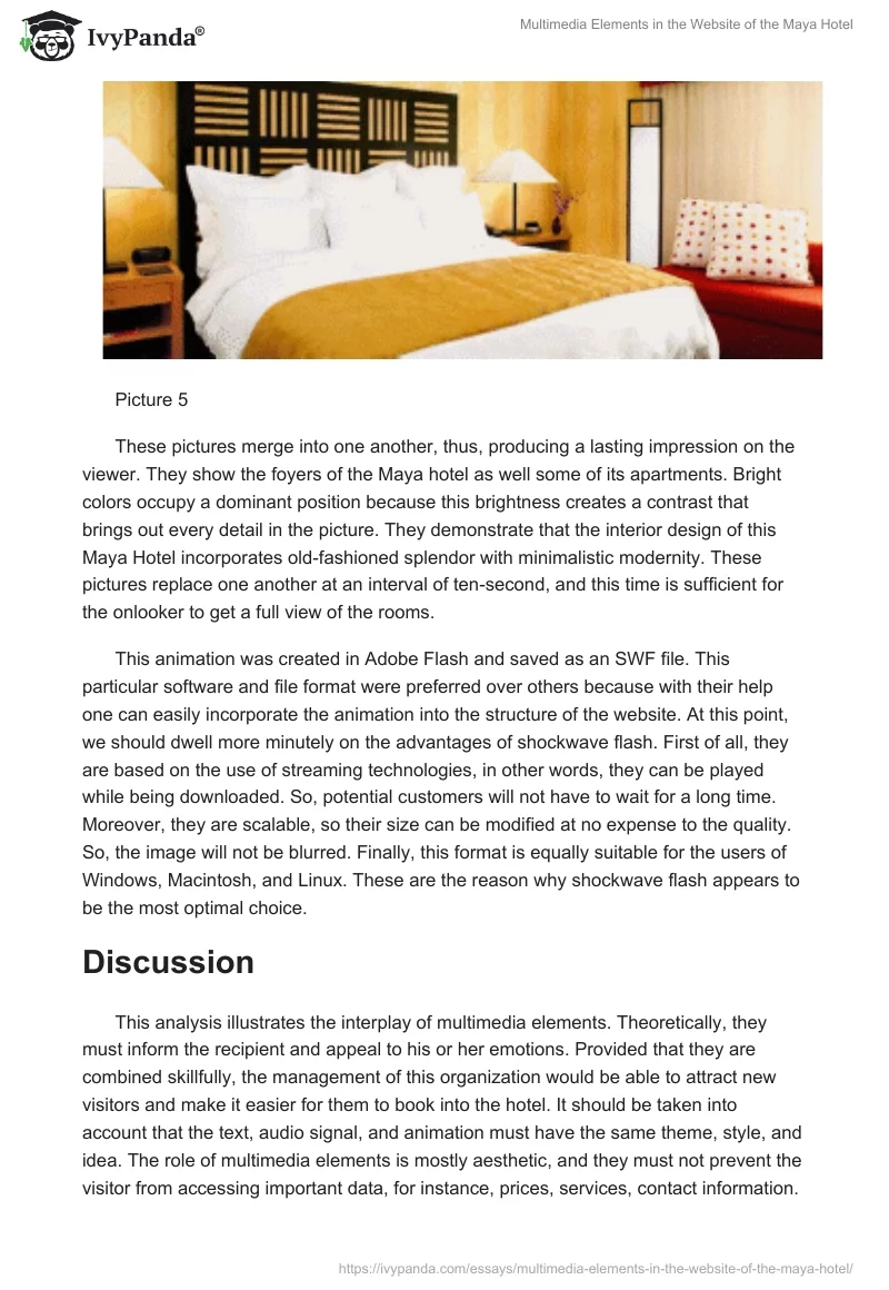 Multimedia Elements in the Website of the Maya Hotel. Page 5