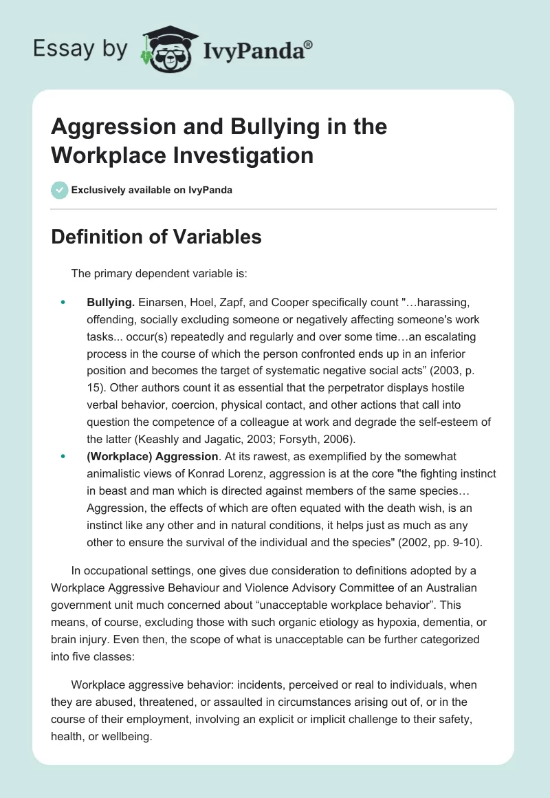 Aggression and Bullying in the Workplace Investigation. Page 1