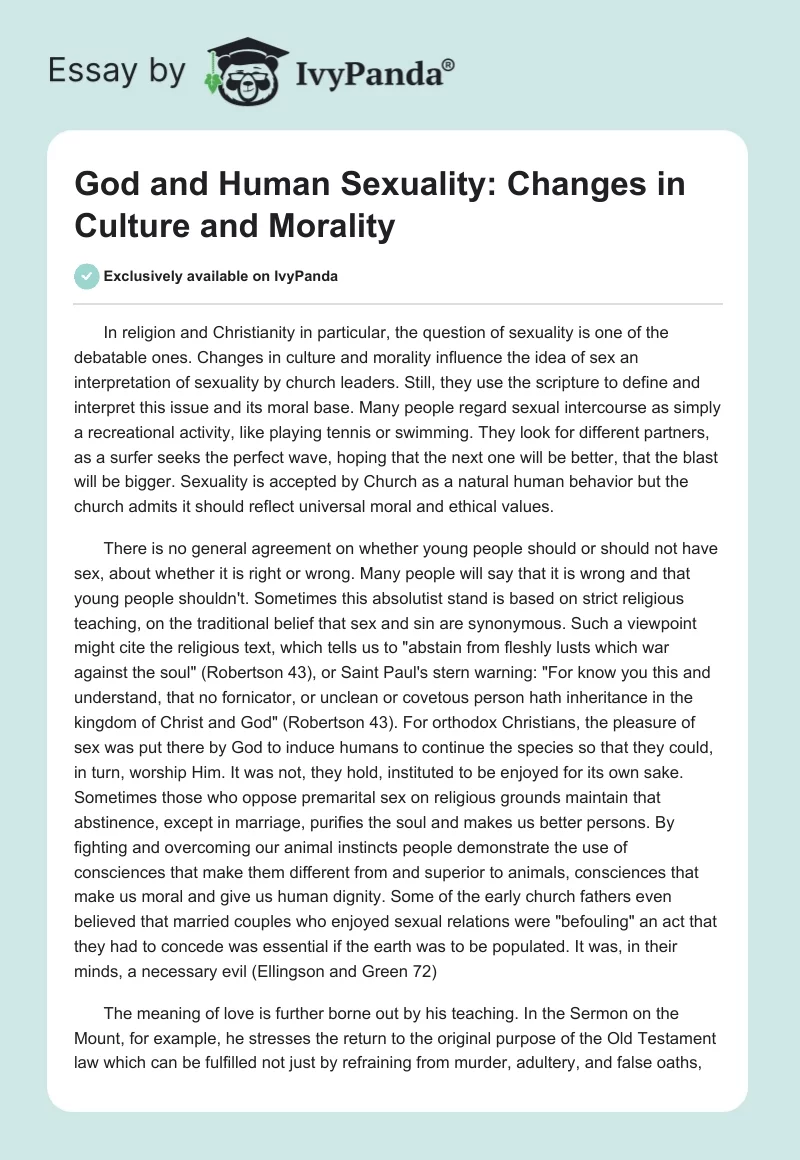 God and Human Sexuality: Changes in Culture and Morality. Page 1
