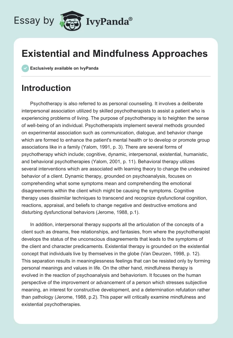 Existential and Mindfulness Approaches. Page 1