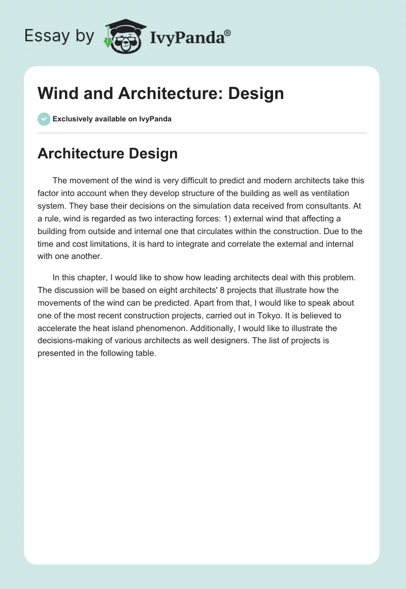 Wind and Architecture: Design. Page 1