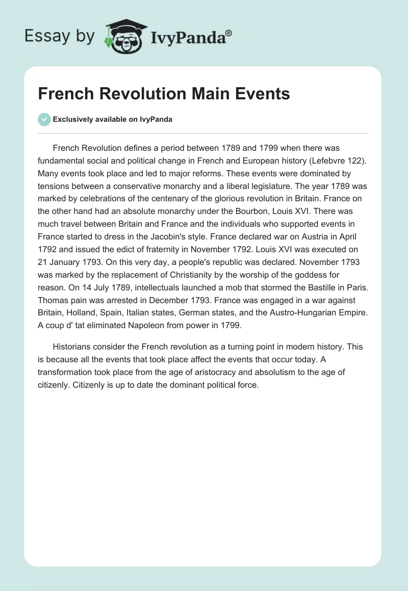 French Revolution Main Events. Page 1
