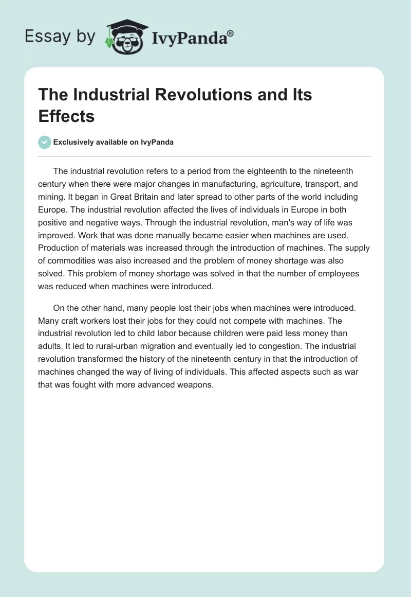 The Industrial Revolutions and Its Effects. Page 1