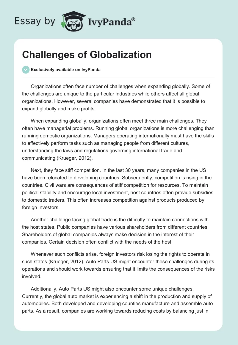 Challenges of Globalization. Page 1