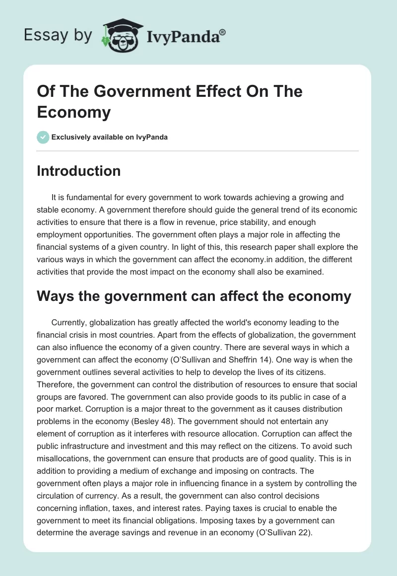 Of The Government Effect On The Economy. Page 1